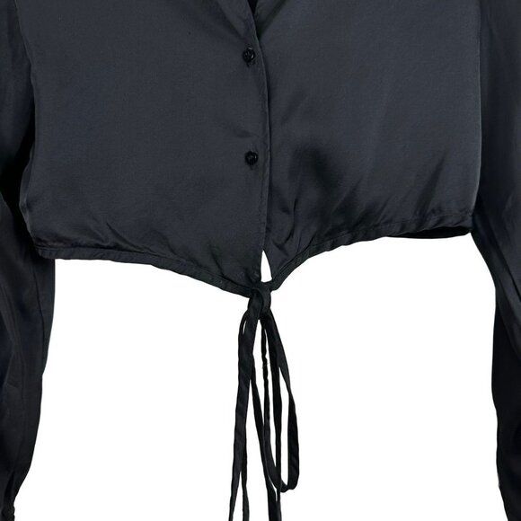 2/$30 Zara Black Satin Efect Crop Shirt Dressy Size Small - Picture 8 of 15
